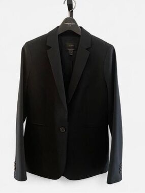 J.Crew Italian Wool Blazer - Black w/ Striped Cuffs - Size 2